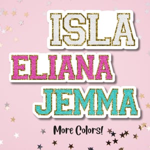 Personalized Faux Chenille Gold Glitter Name Sticker - Custom School Supplies, Water Bottle