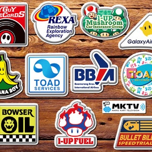 Set of 12 Mario Kart 8 Deluxe Sponsors Stickers | Vinyl Stickers Super Mario Mario Bros Booster Course Pack