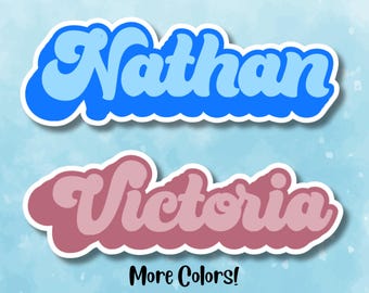 Retro Ombre Personalized Name Sticker, Custom Decal - Water Bottle, School Supplies, Laptop