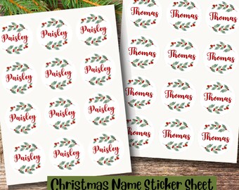 Holly and Berries Christmas Sticker Sheet - Personalized Name Labels for Gift Tags or Wrapping