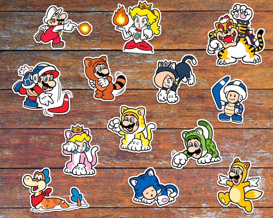 Set of 13 Super Mario Sticker Pack Power up Characters Vinyl Stickers