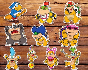 Set of 10 Super Mario Koopalings Bowser Sticker Pack | Characters Vinyl Stickers