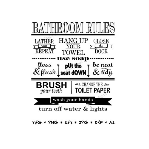 Bathroom Rules Svg Png Eps Jpg Dxf for Silhouette Cameo Etsy