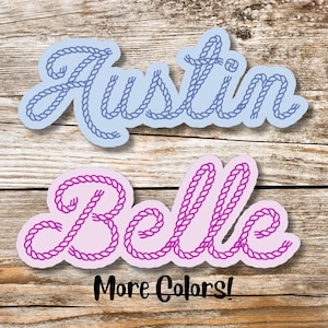 Personalized Rope Name Sticker, Western Cowboy Cowgirl Style, Water Bottle, School Supplies
