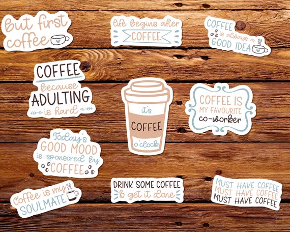 Coffee Stickers Pack, Gift for Coffee Lovers - Water Bottle, Planner, Notebooks, Laptop