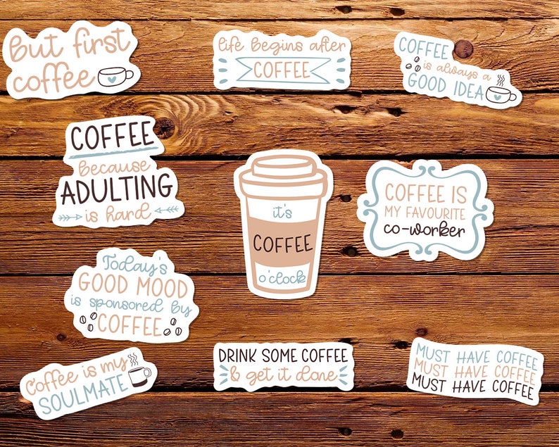 Coffee Stickers Pack, Gift for Coffee Lovers - Water Bottle, Planner, Notebooks, Laptop bild 1