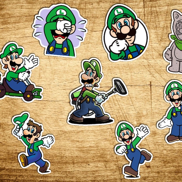 Set of 8 Luigi Stickers | Vinyl Stickers Super Mario Mario Bros