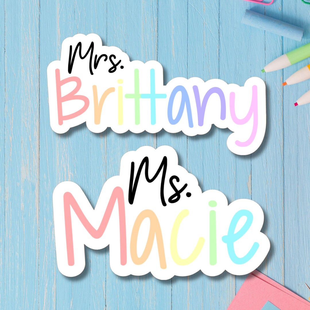 Personalized Rainbow Teacher Name Sticker, Custom Decal - Water Bottle ...