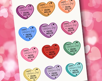 Personalized Valentine From Stickers, Custom Name Heart Sticker Sheet for Classroom Valentine's