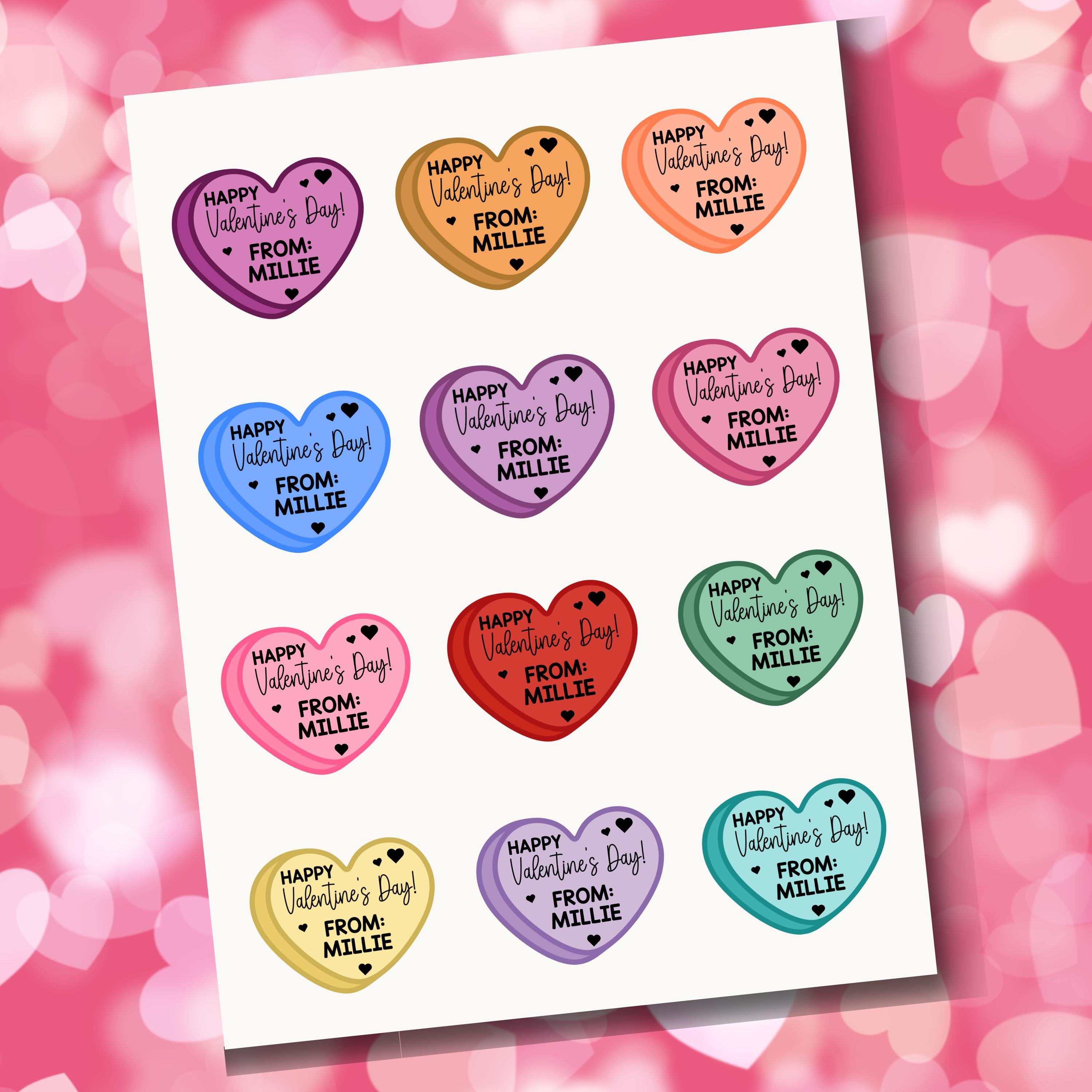 Personalized Valentine From Stickers, Custom Name Heart Sticker Sheet ...