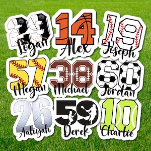 Custom Sports Team Number Sticker - Personalized Softball, Baseball, Hockey, Football, Soccer, Basketball