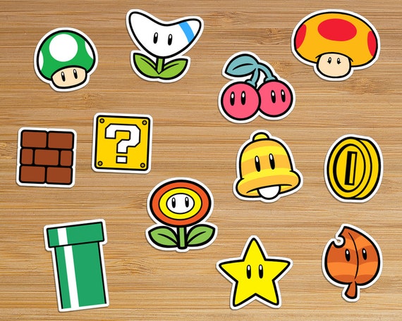 Set of 12 Super Mario Sticker Pack | Power Ups Vinyl Stickers