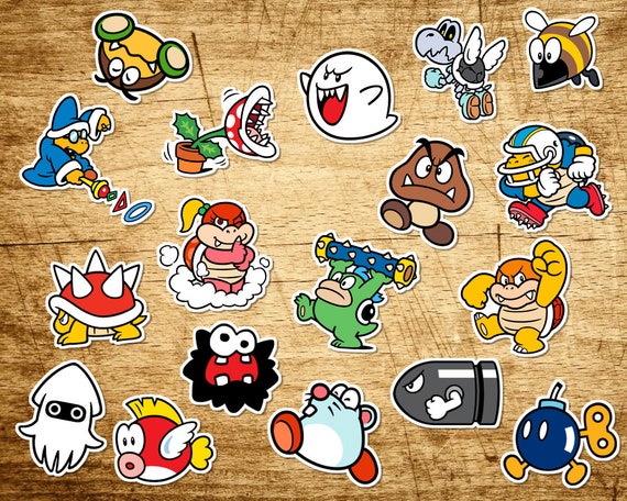 Set of 18 Super Mario Sticker Pack Enemies Enemy Vinyl Stickers -   Italia