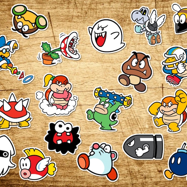 Set of 18 Super Mario Sticker Pack | Enemies Enemy Vinyl Stickers