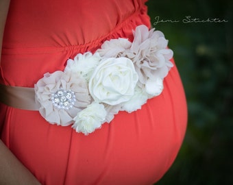 Tan and Ivory Maternity Sash, Gender Reveal Maternity Sash, Baby Girl Maternity Sash, Neutral Maternity Sash, Baby Boy Maternity Sash
