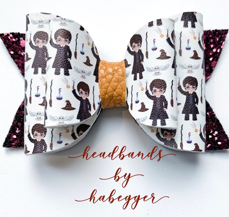 Potter Hair Bow Photo Prop Burgundy and Gold Wizard Bow Hair Clip Witch Hair Bow Girls Hair Clip