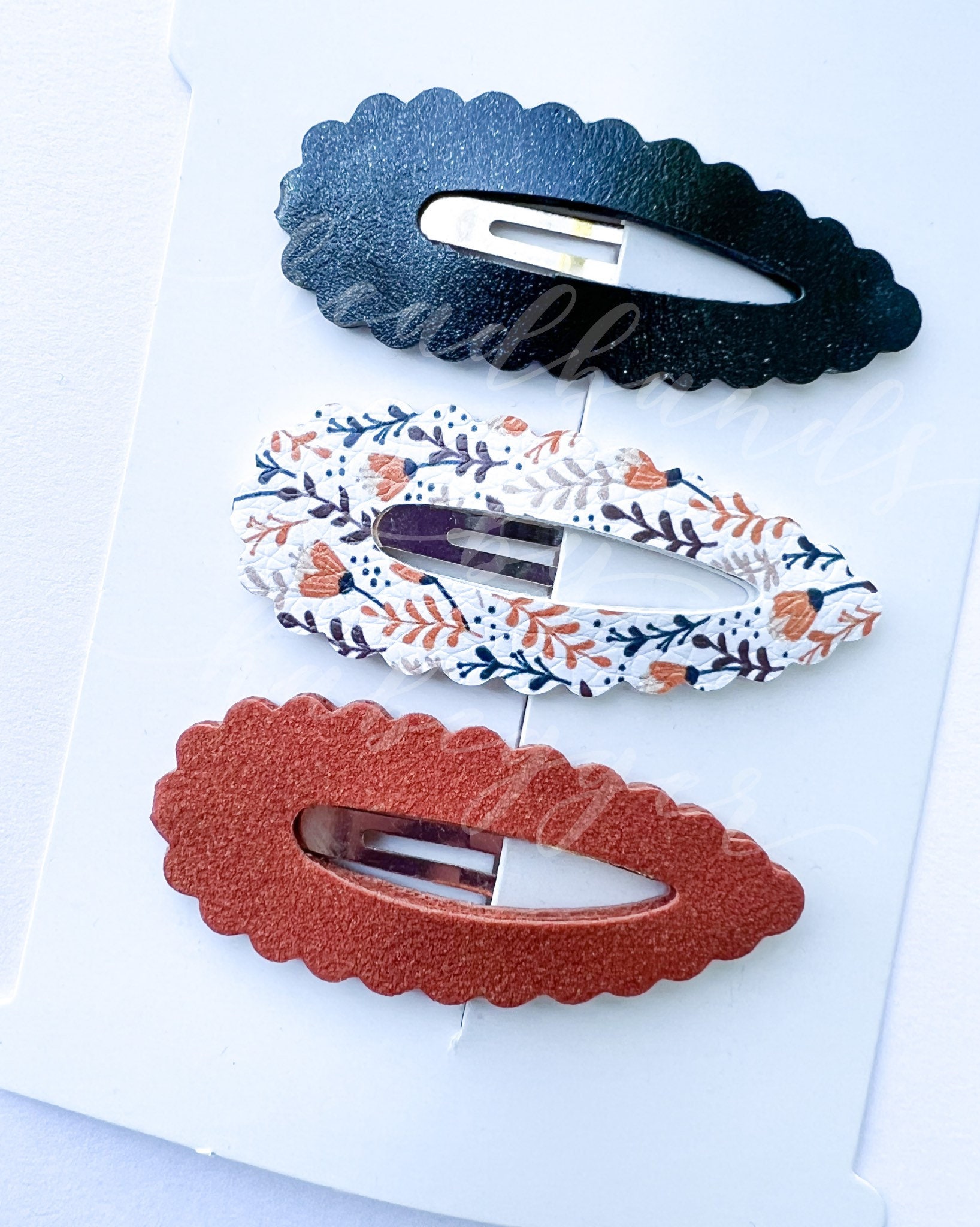 Set of THREE Black and Orange Fall Floral Snap Clips, Pumpkin Girls ...
