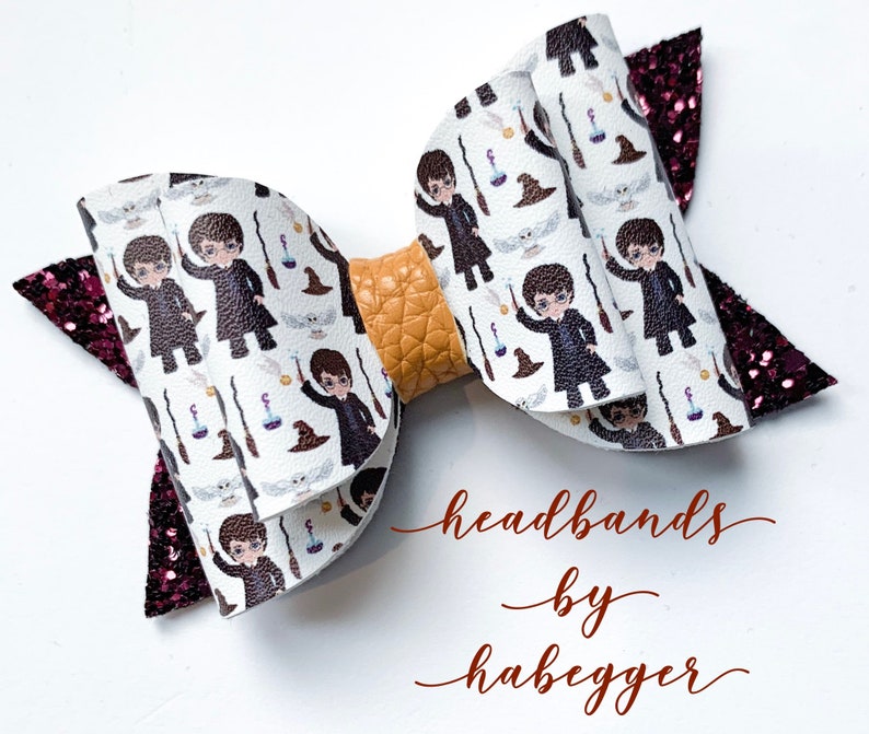 Potter Hair Bow Photo Prop Burgundy and Gold Wizard Bow Hair Clip Witch Hair Bow Girls Hair Clip