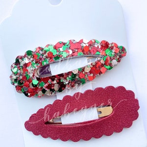 Set of TWO Red and Gold Glitter Christmas Snap Clips, Christmas Girls Hair Clips, Holiday Hair Bow Clips, Photo Prop, Pig Tail Bows