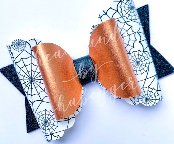 Spooky Orange Web Hair Bow Clip Orange and Black Halloween Spiderweb Hair Bow Pair - Etsy main image 4