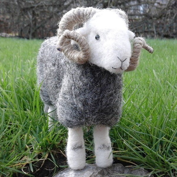 Handmade needle felted Herdwick tup (ram) - authentic Lake District sheep gift