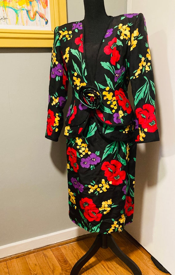 1980s vintage Neiman Marcus Raul Blanco Black Purple Red Skirt | Etsy