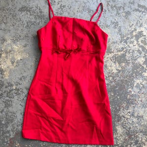 90s Cherry Red Sexy A Line Strappy Y2K City Triangles Hearts Vintage Romantic Little Mini Dress