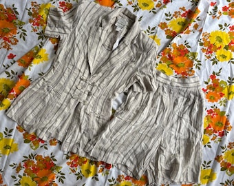 Ensemble blazer short style blazer années 80 en lin beige doré à rayures Joseph Ribkoff