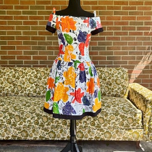 80s Sequin Party Dress: Cold Shoulder Tulip Floral Lillie Rubin Vintage Cocktail Dress