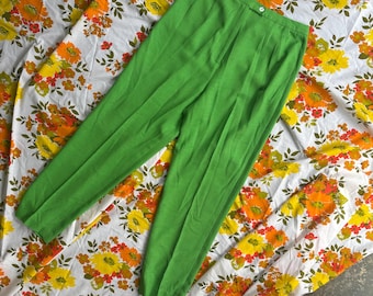 80s Lime Green Neon High Rise Patchington Vintage Trouser Pants