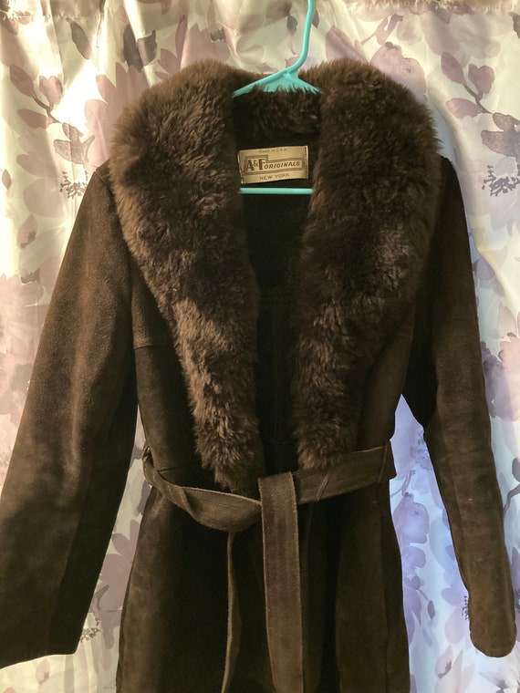 70s Chocolate Brown Penny Lane Faux Fur Suede Long