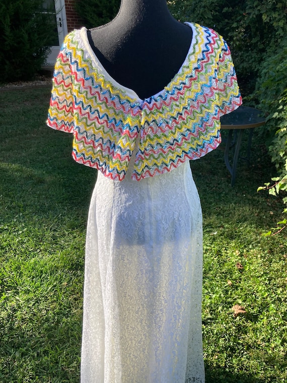 60s/70s Sequin Rainbow Mexican Wedding White Lace… - image 7