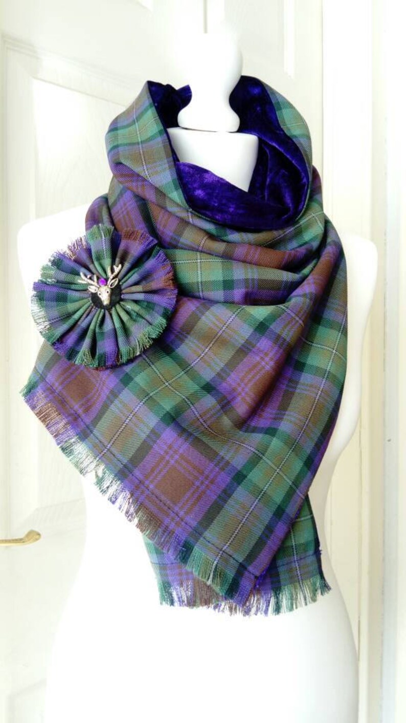 Purple check tartan scarf plaid Scottish lined scarf wrap | Etsy