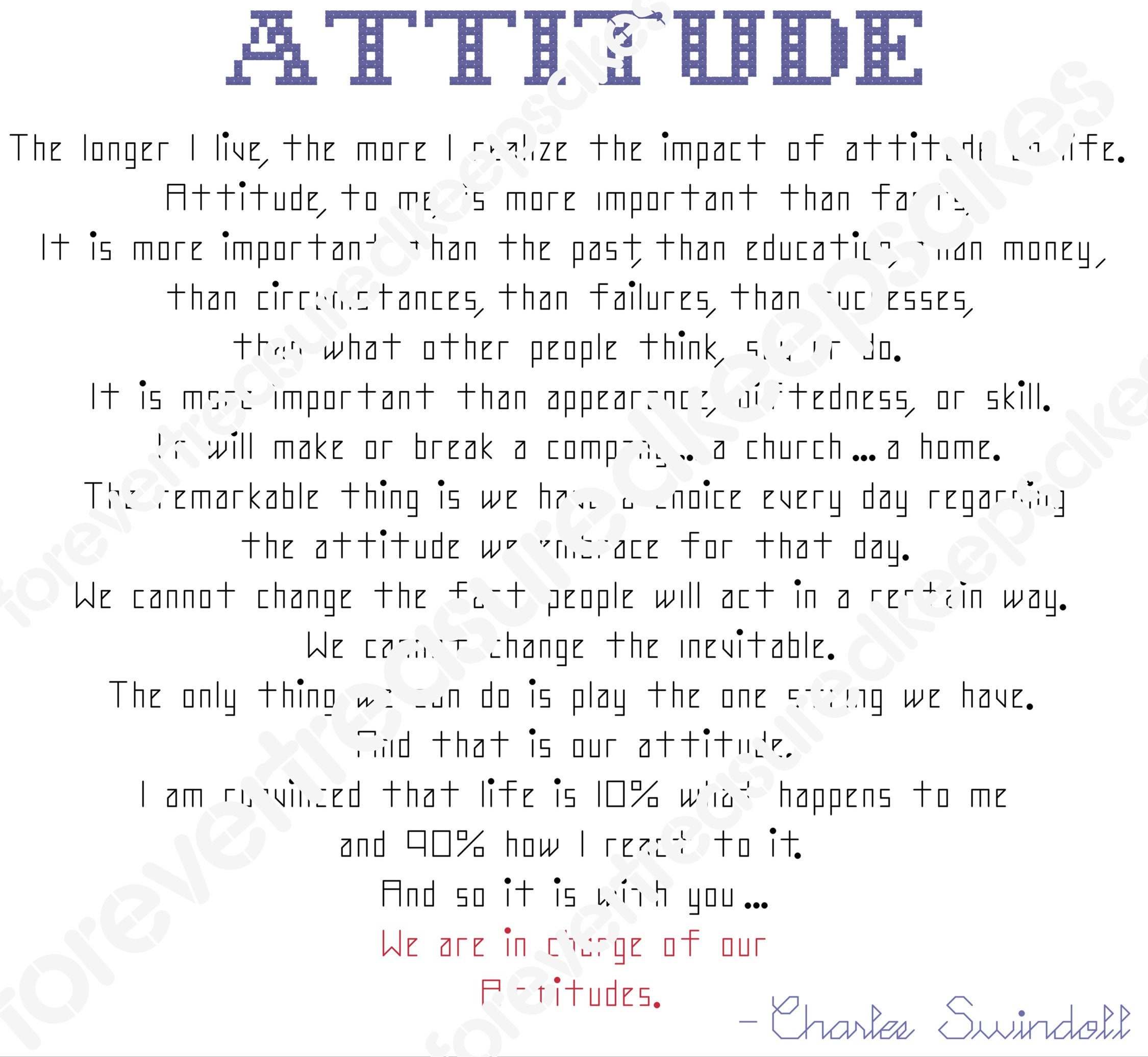 Attitude Poem By Charles Swindoll Pdf Pattern Only Cross Etsy