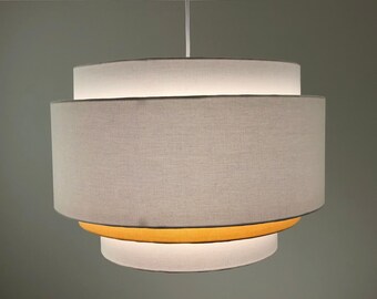 4-Tier Pendant Light Fixture, Mid-Century Modern White/Yellow Accent 18" Handmade USA