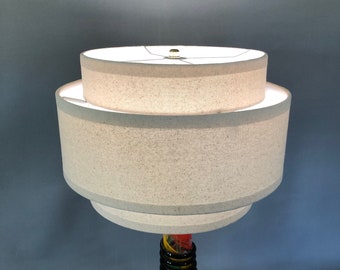 3-Tier 14" hardback lamp shade in off-white muslin fabric with edge accent, good for large and medium table lamps