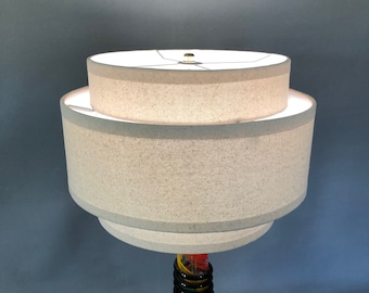 3-Tier Hardback Lamp Shade Mid-Century Modern Off-White Muslin 14" Handmade USA
