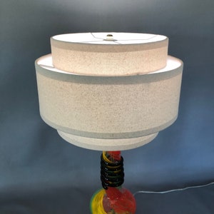 3-Tier 14" hardback lamp shade in off-white muslin fabric with edge accent, good for large and medium table lamps