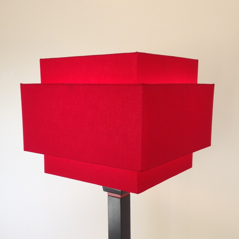 3 Tier 14 Square Lamp Shade Shown In Kona Rich Red Other Fabrics Available Free To Lower 48 States