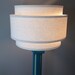 3-Tier 18' hardback lamp shade in off-white muslin fabric with edge trimming, best for floor lamps. 