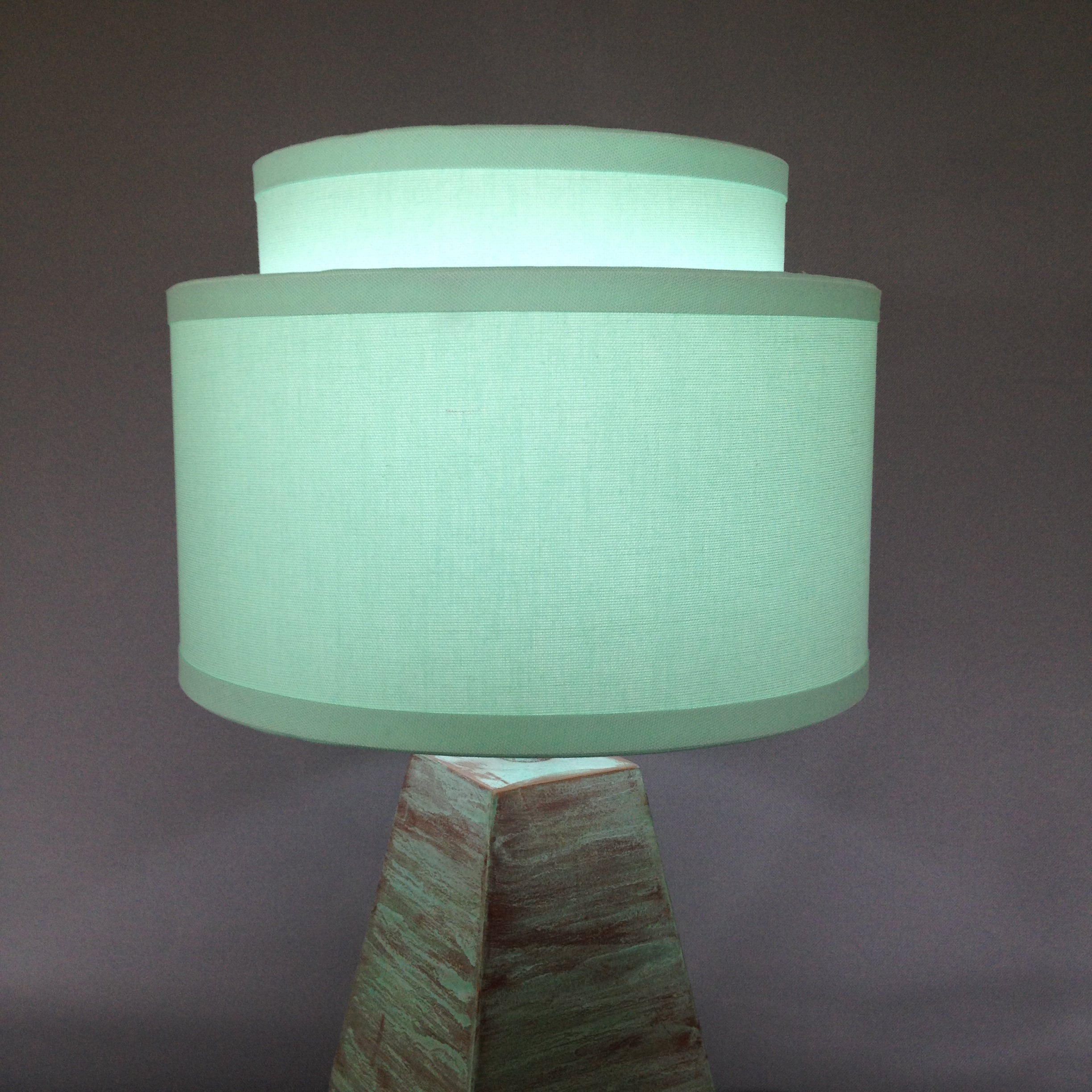 2-Tier 12" hardback lampshade in Mint Green decor fabric. Best for small table and swing arm lamps.