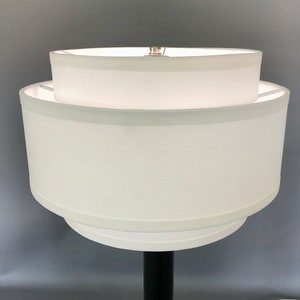 3-Tier 14" hardback lamp shade in white cotton fabric with edge accent, good for large and medium table lamps