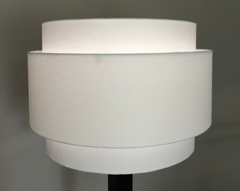3-Tier Hardback Lamp Shade, Mid-Century Modern White Cotton 18" Handmade USA