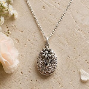 Flower Essential Oil Diffuser Necklace: Sterling Silver Aromatherapy Pendant