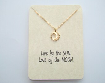 Dainty Sun Moon Pendant Necklace: Gold Dipped Layering Jewelry