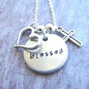 Handstamped BLESSED Necklace, Charm Necklace, Religious Jewelry, Gift For Her