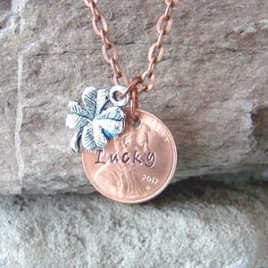 Lucky Penny Necklace, Good Luck Charm, Gift for Her, Necklace Lucky Charm, Stamped Penny Necklace, Penny Necklace, Coin Jewelry