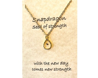 Snapdragon Seed of Strength Resin Pendant Necklace, Gift of Strength, Gift for Her, Snapdragon Seed Necklace