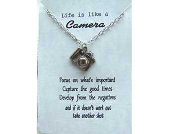 Camera Necklace, Focus Pendant, Life is Like a Camera,  Layering necklace, Gift for Her, Inspiration, Encouragement