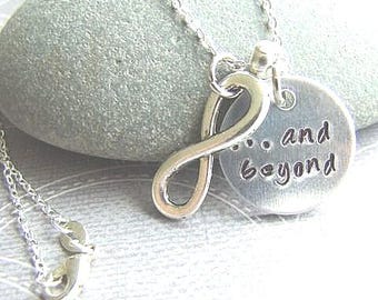 Hand Stamped Infinity and Beyond Necklace, Sterling Silver Charm